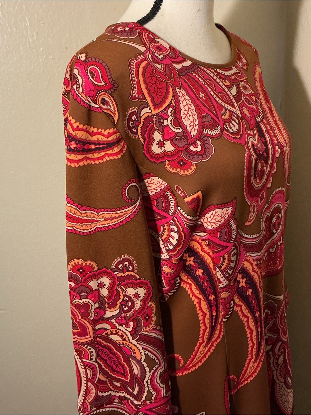 Donna Morgan Dress Size 16 NWT Brown Red Paisley 3/4 Sleeve A-Line Stretch Midi - Picture 8 of 9